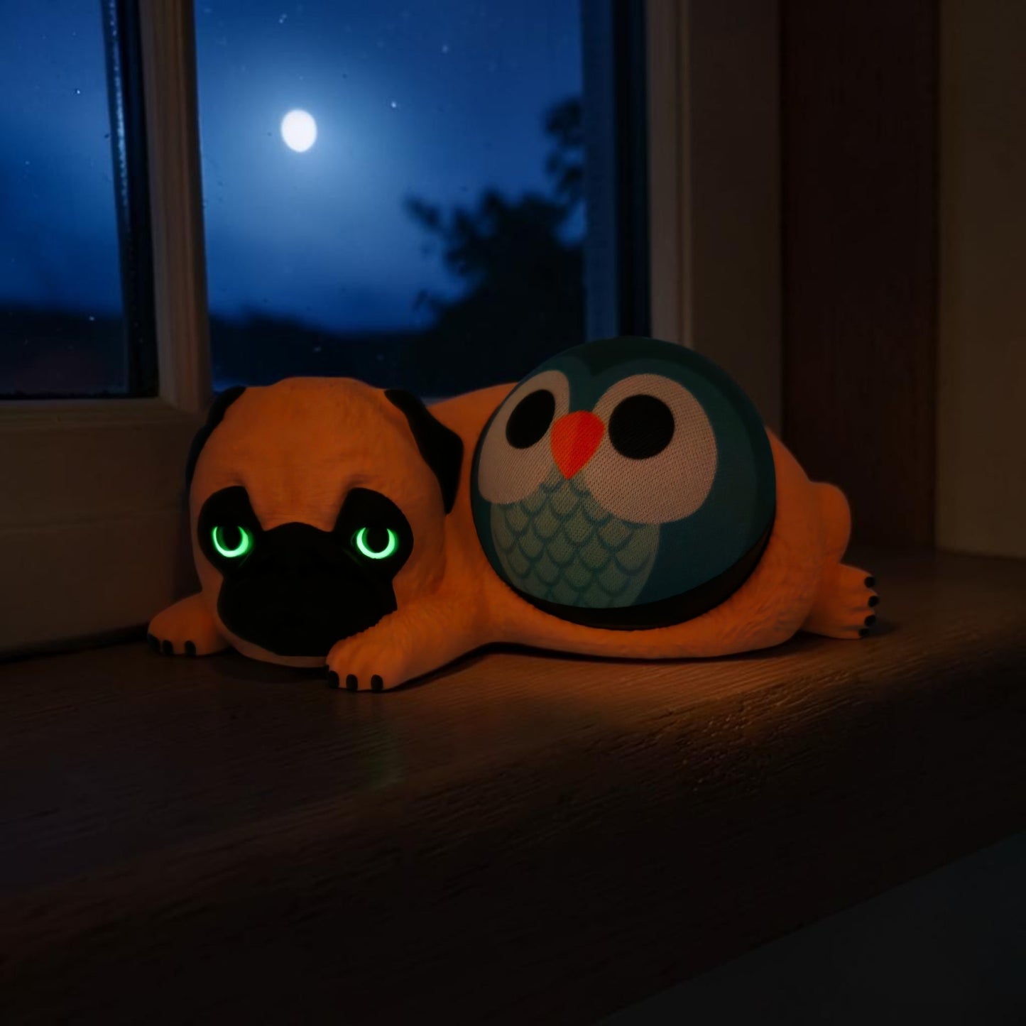 Mops Halterung für Echo Dot 4 5 Kids | Glow Augen Nachtlicht | Alexa Hund Deko