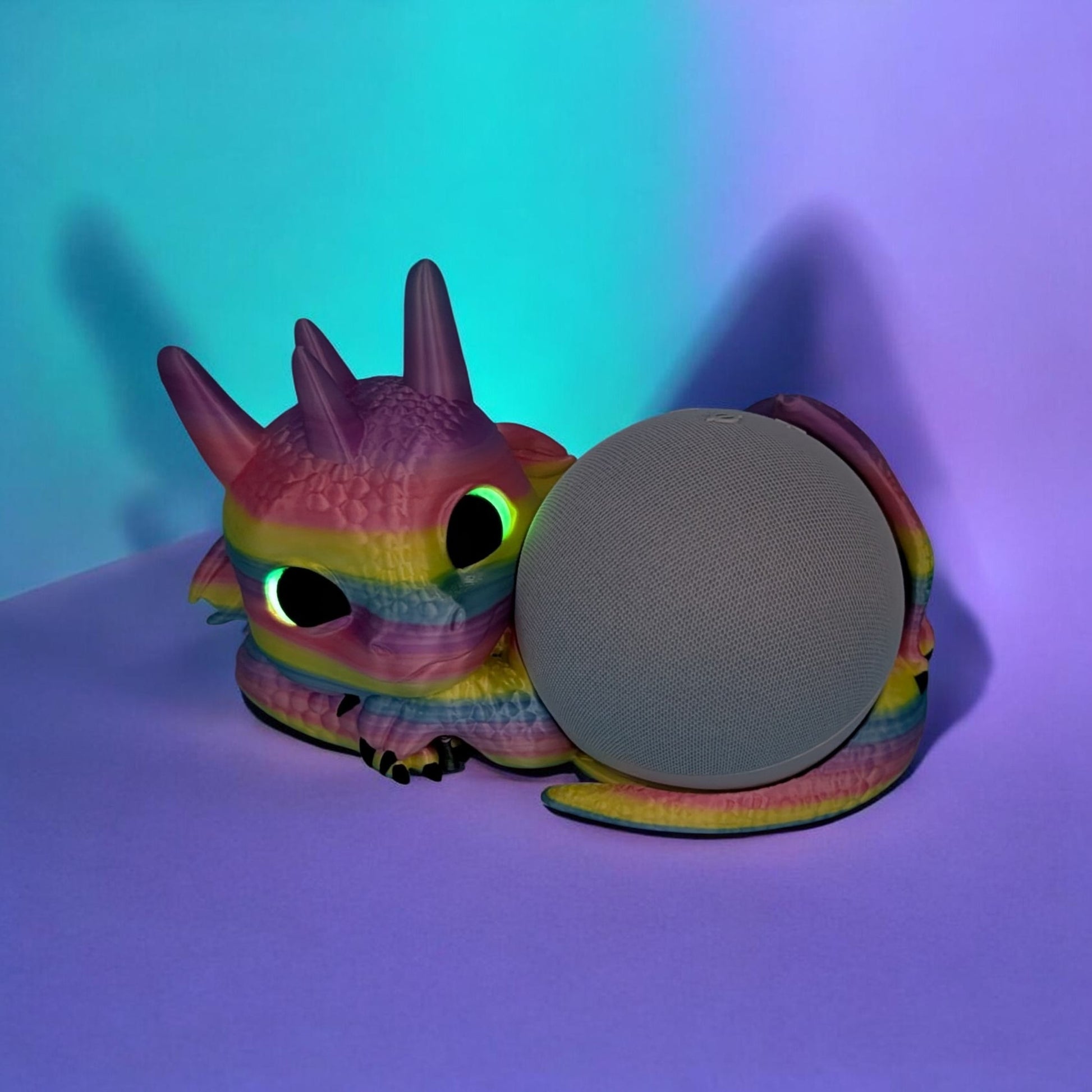 Regenbogen Drache Echo Dot Halter mit Glow-Augen