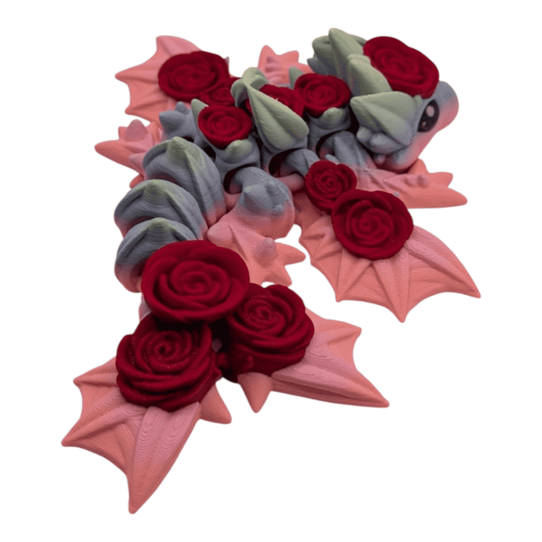 Rosendrache – Bewegliche 3D-Druck-Figur (PLA, Farbverlauf Schwarz/Weiß/Rot) – Bild 2