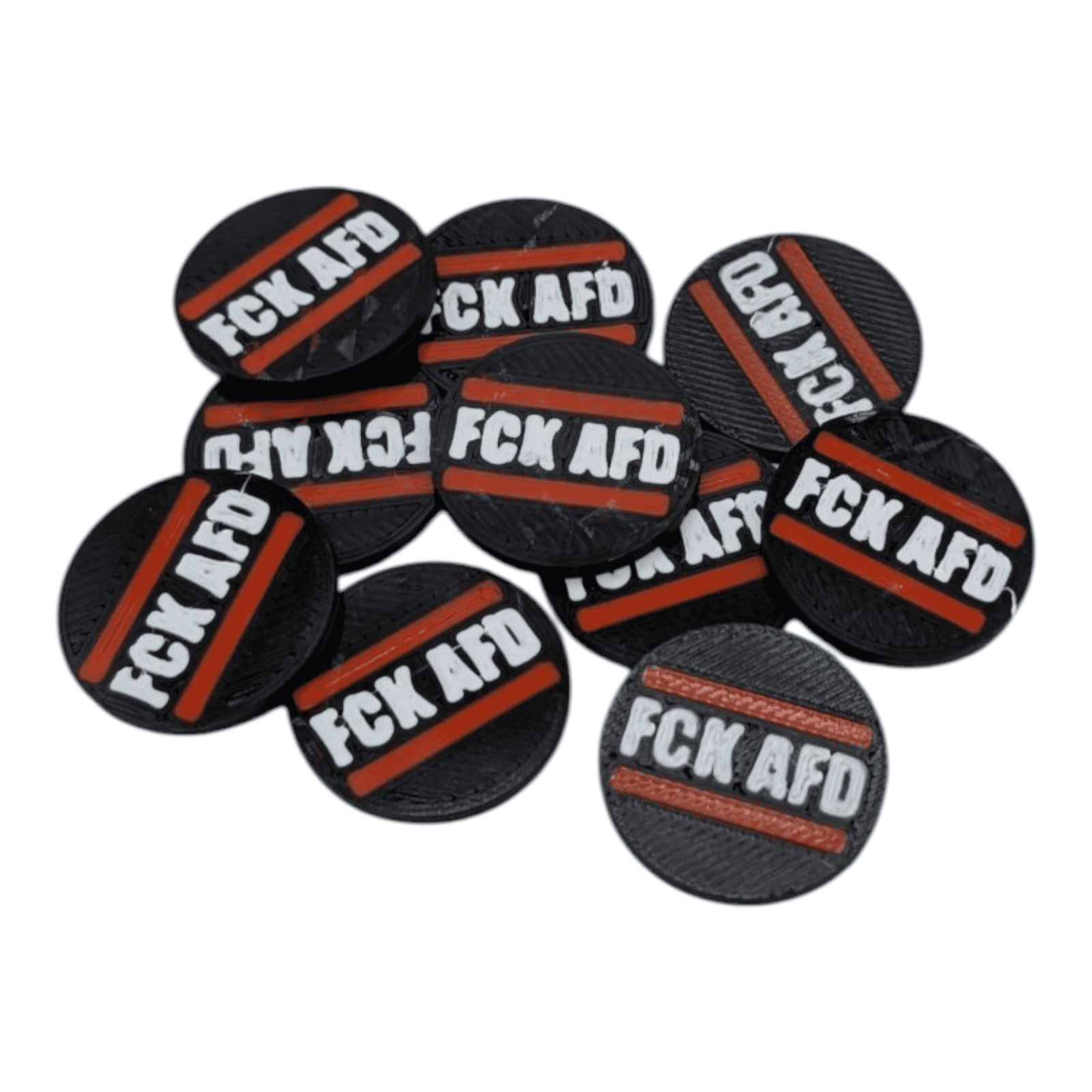 FCK AFD Einkaufswagenchip Classic zum Vergessen – schwarzer Coin mit weißer Schrift und roten Linien, nachhaltiges PLA