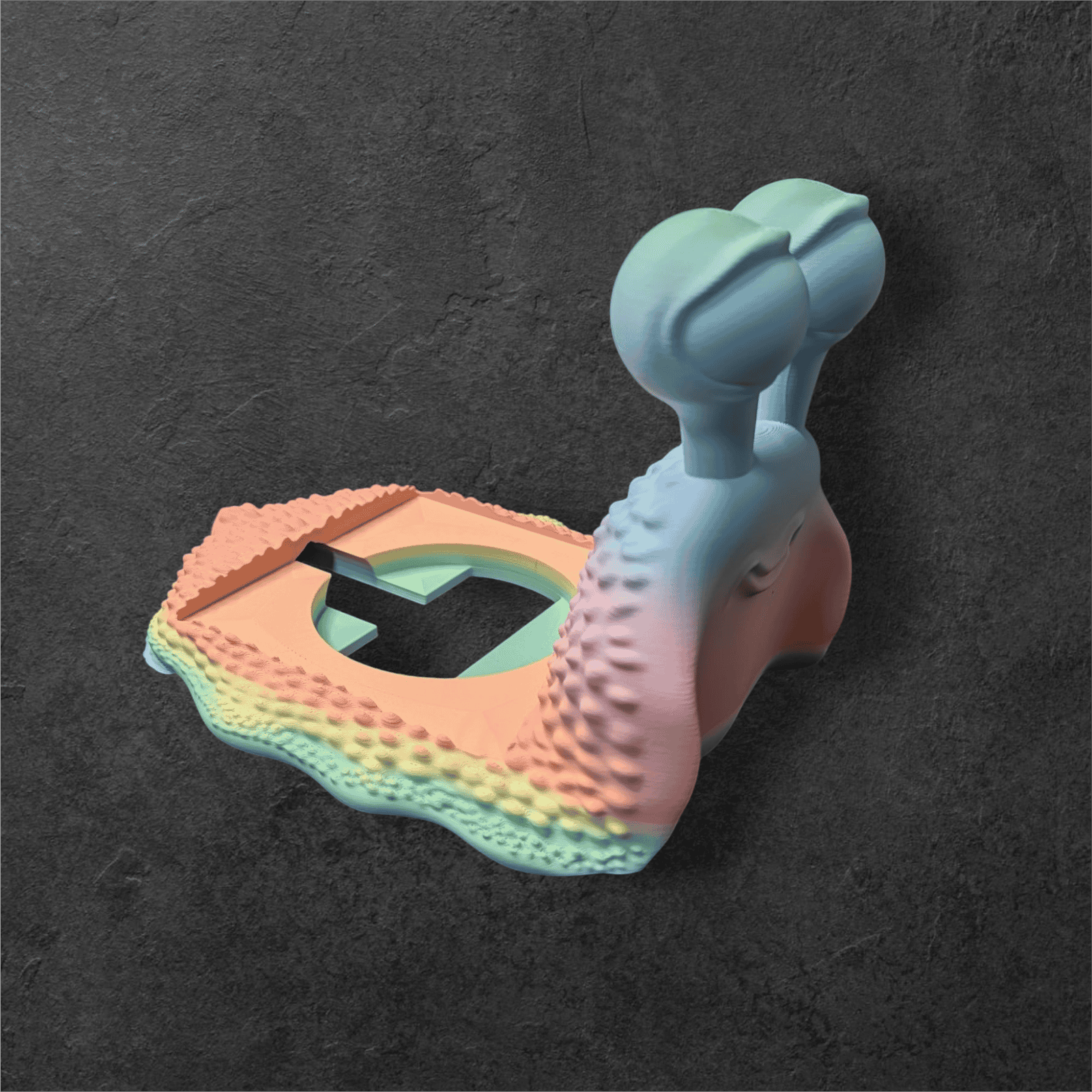 Seitliche Ansicht Schnecke Toniebox Halter aus nachhaltigem PLA